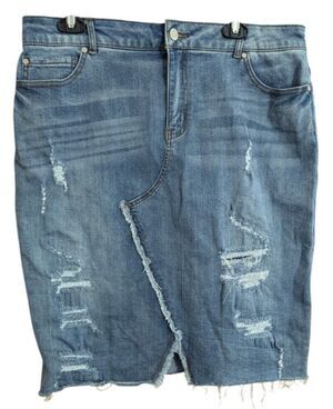 Cato Est 1946 Distressed Stretch Denim Skirt Sz 14 (38" Waist 24" Length)